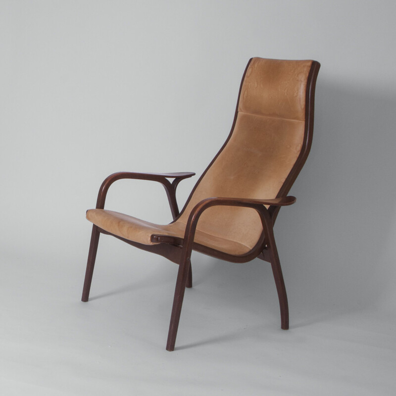 Vintage "Lamino" easy chair by Yngve Ekström Teak and leather Sweden 1970s