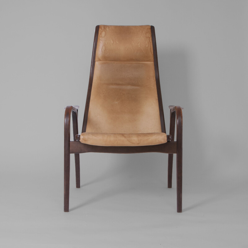 Vintage "Lamino" easy chair by Yngve Ekström Teak and leather Sweden 1970s