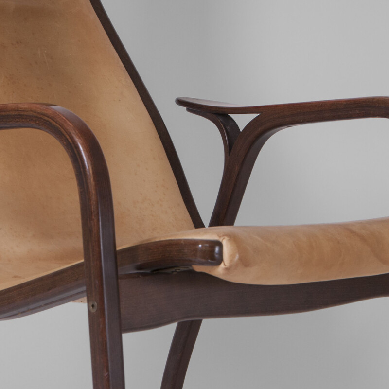 Vintage "Lamino" easy chair by Yngve Ekström Teak and leather Sweden 1970s