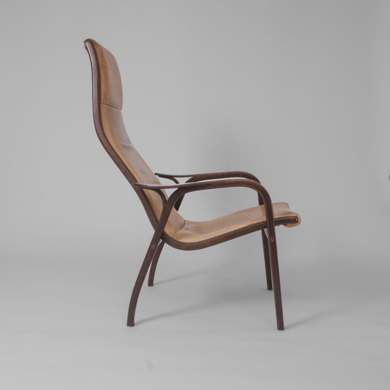 Vintage "Lamino" easy chair by Yngve Ekström Teak and leather Sweden 1970s