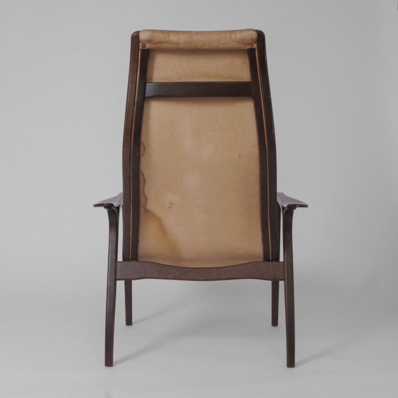 Vintage "Lamino" easy chair by Yngve Ekström Teak and leather Sweden 1970s