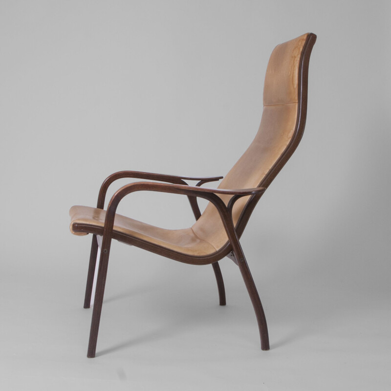 Vintage "Lamino" easy chair by Yngve Ekström Teak and leather Sweden 1970s