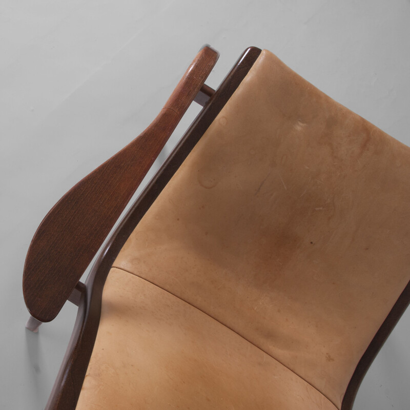 Vintage "Lamino" easy chair by Yngve Ekström Teak and leather Sweden 1970s