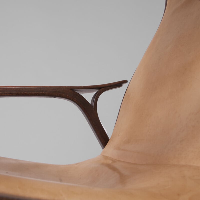 Vintage "Lamino" easy chair by Yngve Ekström Teak and leather Sweden 1970s