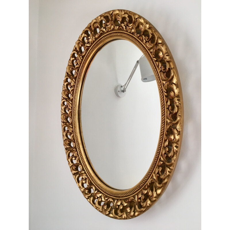 Miroir vintage ovale bois doré