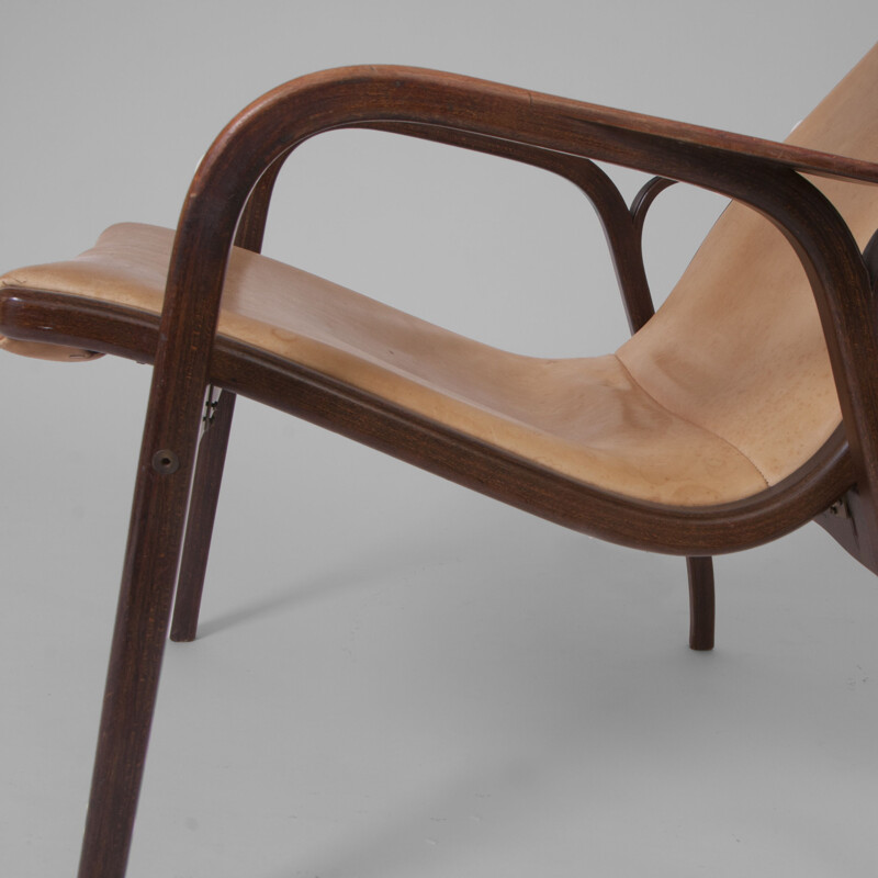 Vintage "Lamino" easy chair by Yngve Ekström Teak and leather Sweden 1970s