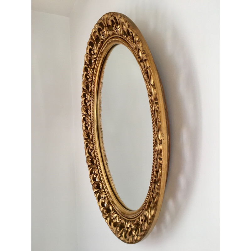 Miroir vintage ovale bois doré