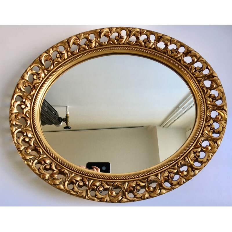 Vintage oval gilded wood mirror