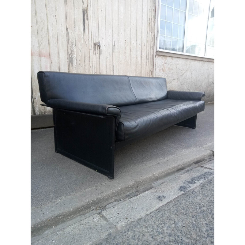 Vintage black leather sofa Tito Agnoli for Matteo Grassi