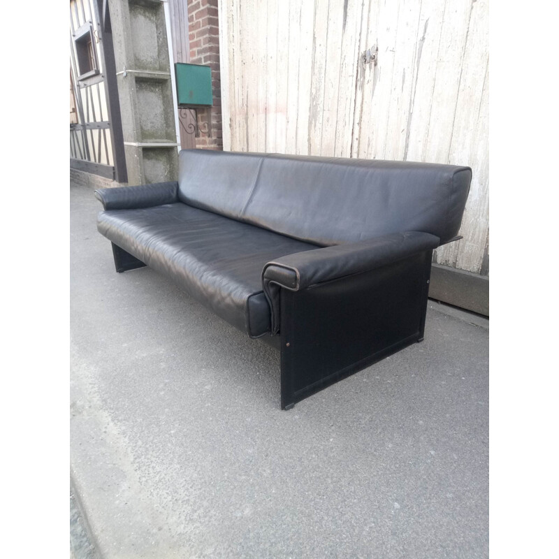 Vintage black leather sofa Tito Agnoli for Matteo Grassi