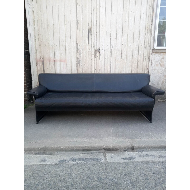Vintage black leather sofa Tito Agnoli for Matteo Grassi