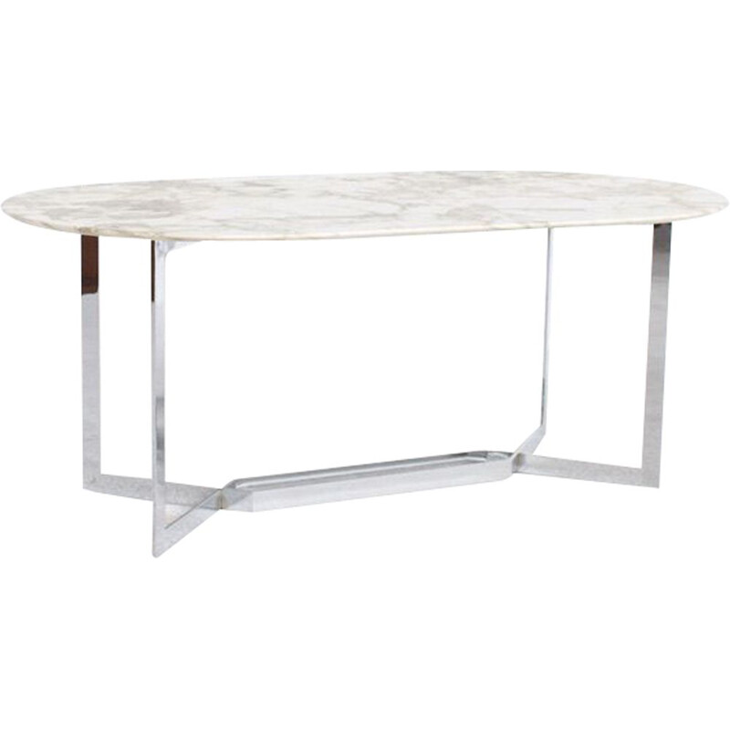 Vintage chromed steel and marble dining table by Paul Legeard, D.O.M. 1970