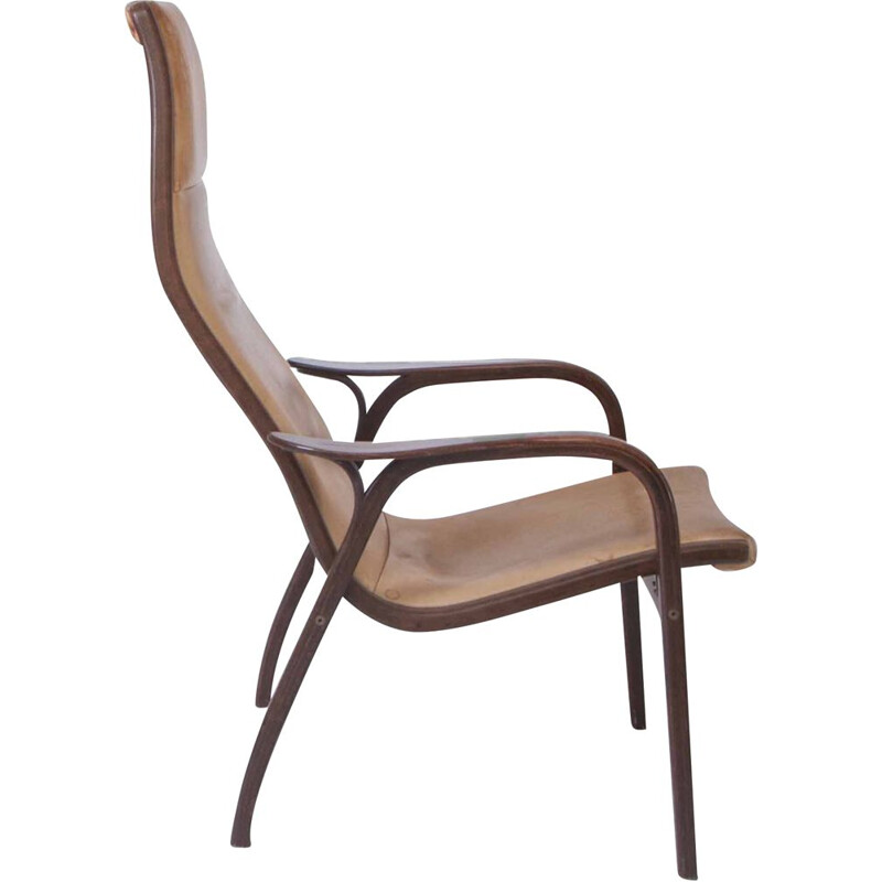 Vintage "Lamino" easy chair by Yngve Ekström Teak and leather Sweden 1970s