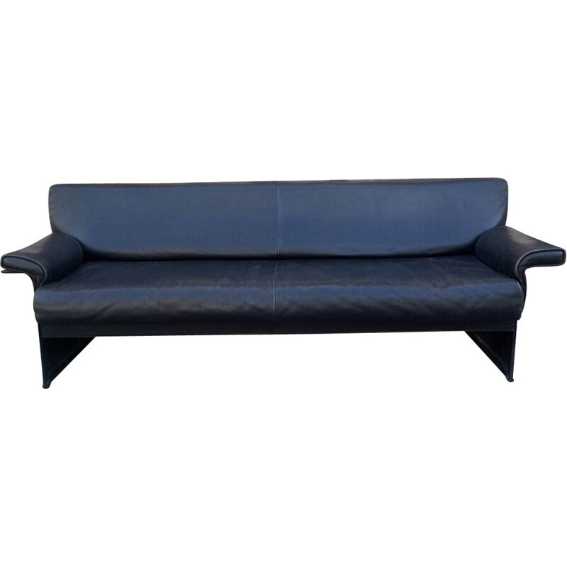 Vintage black leather sofa Tito Agnoli for Matteo Grassi