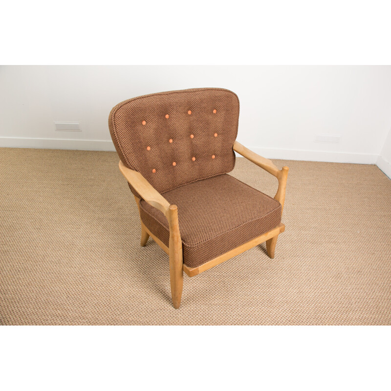 Vintage oak armchair by Guillerme and Chambron