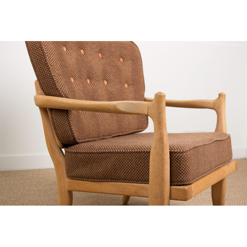 Vintage oak armchair by Guillerme and Chambron