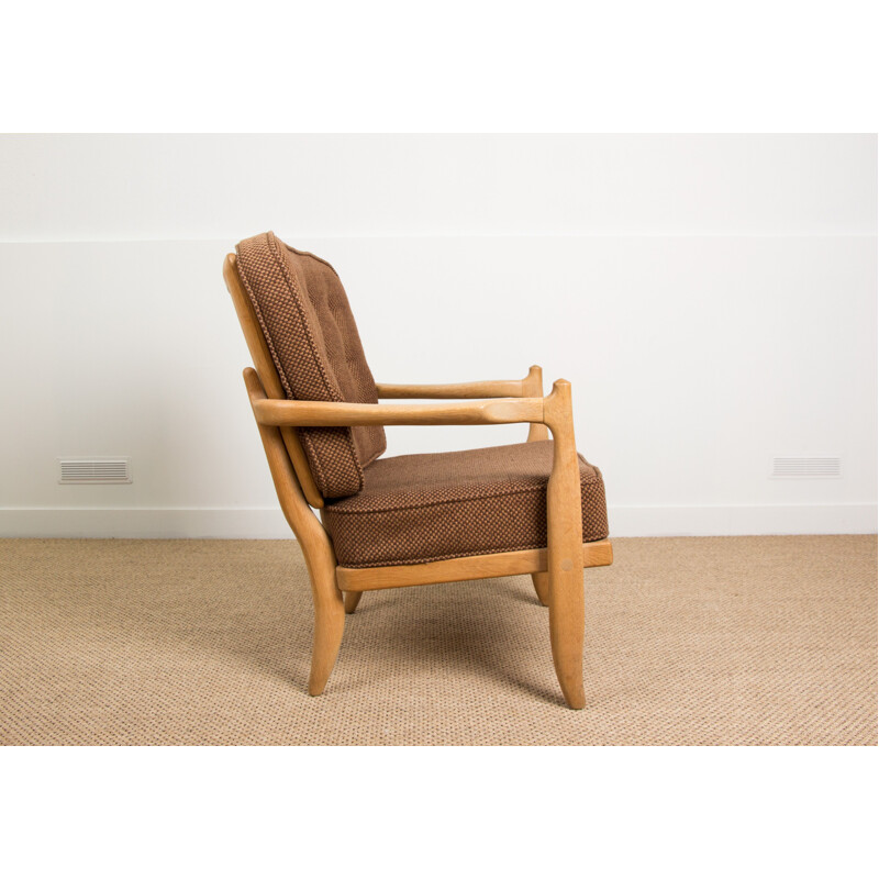 Vintage oak armchair by Guillerme and Chambron