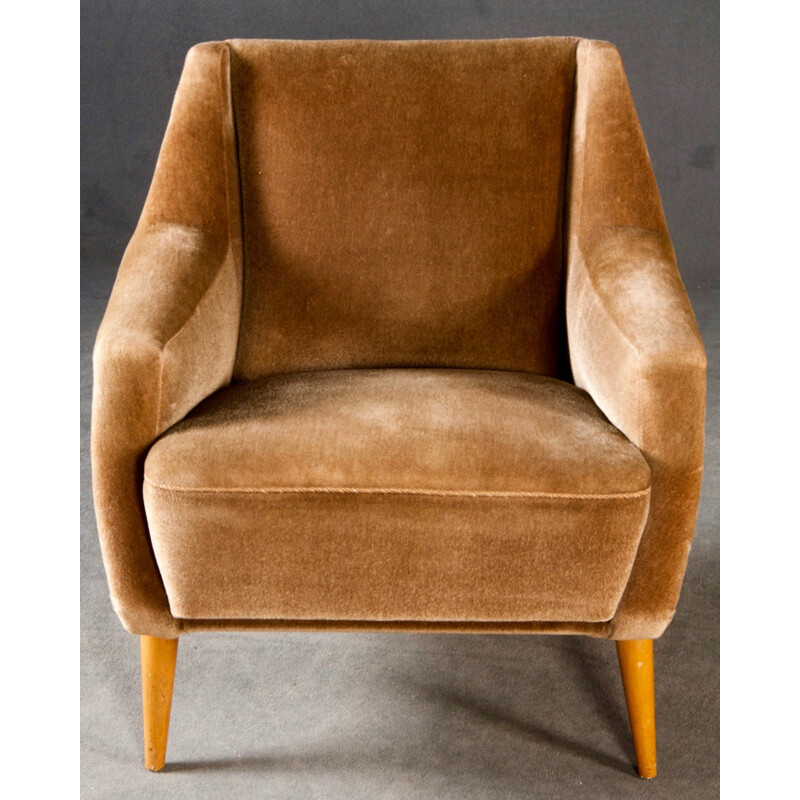 Scandinavian armchair in brown velvet - 1950s
