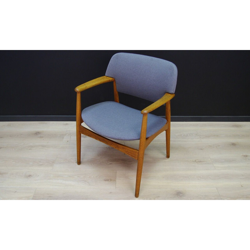 Fauteuil vintage en chêne et tissu de Fritz Hansen, 1970