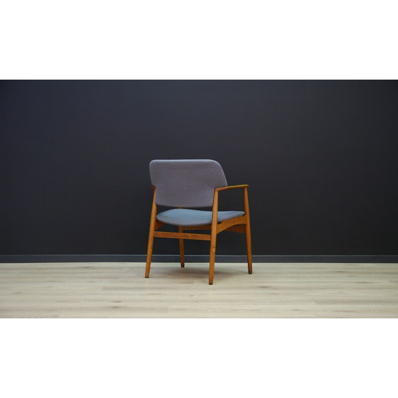 Fauteuil vintage en chêne et tissu de Fritz Hansen, 1970