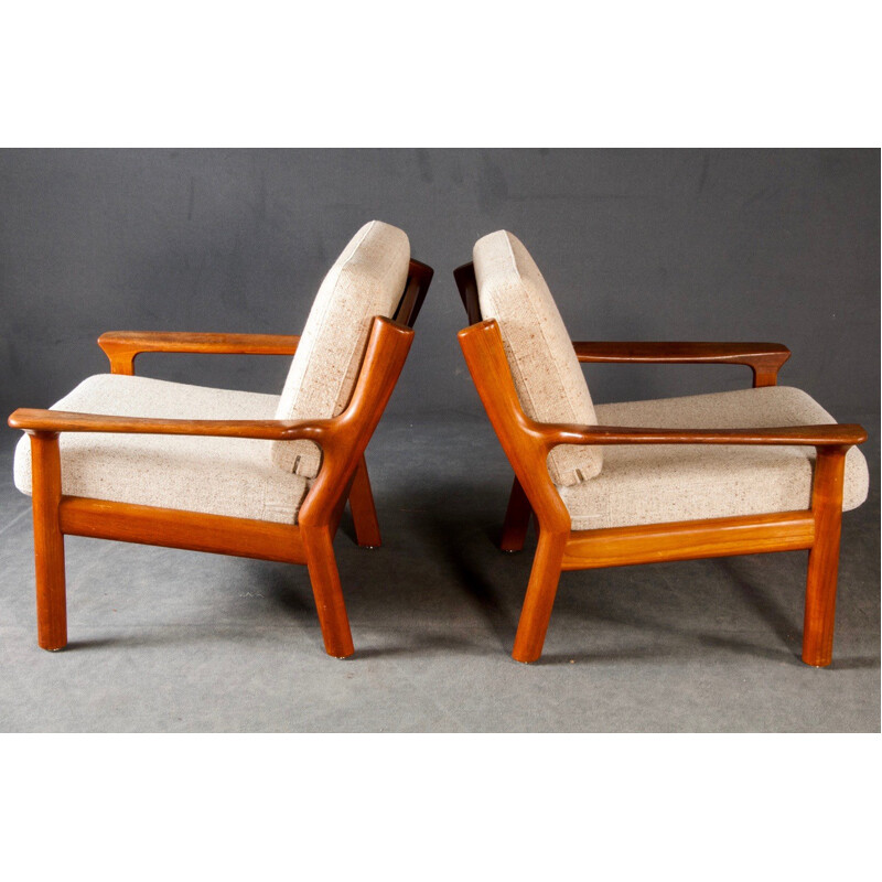 Scandinavian armchair in teak and beige fabric - 1960s