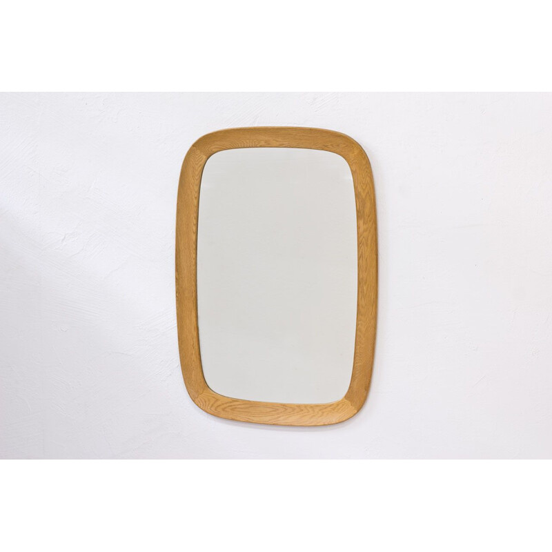 Vintage Oak Wall Mirror by Froseke Swedish 1950s