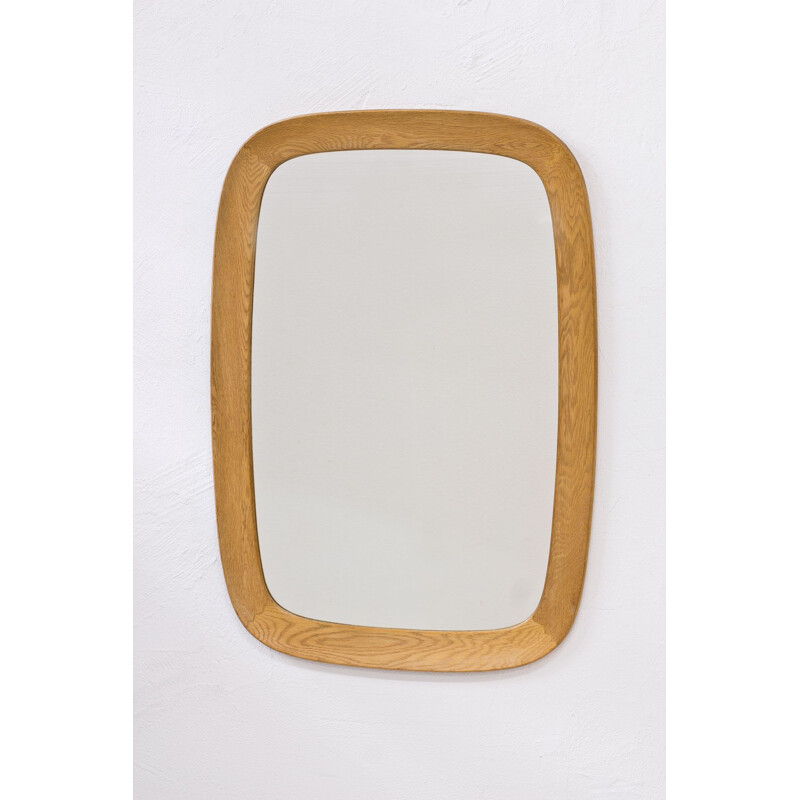 Vintage Oak Wall Mirror by Froseke Swedish 1950s