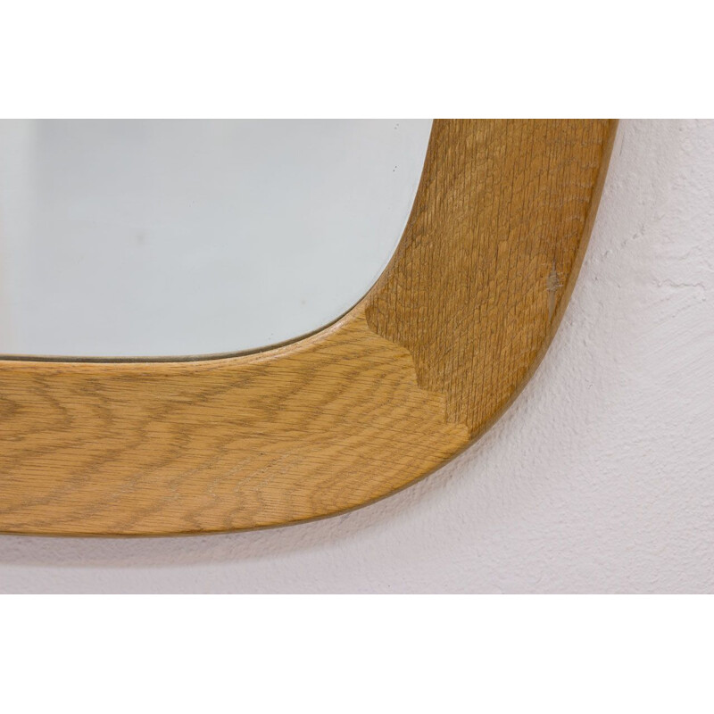 Vintage Oak Wall Mirror by Froseke Swedish 1950s