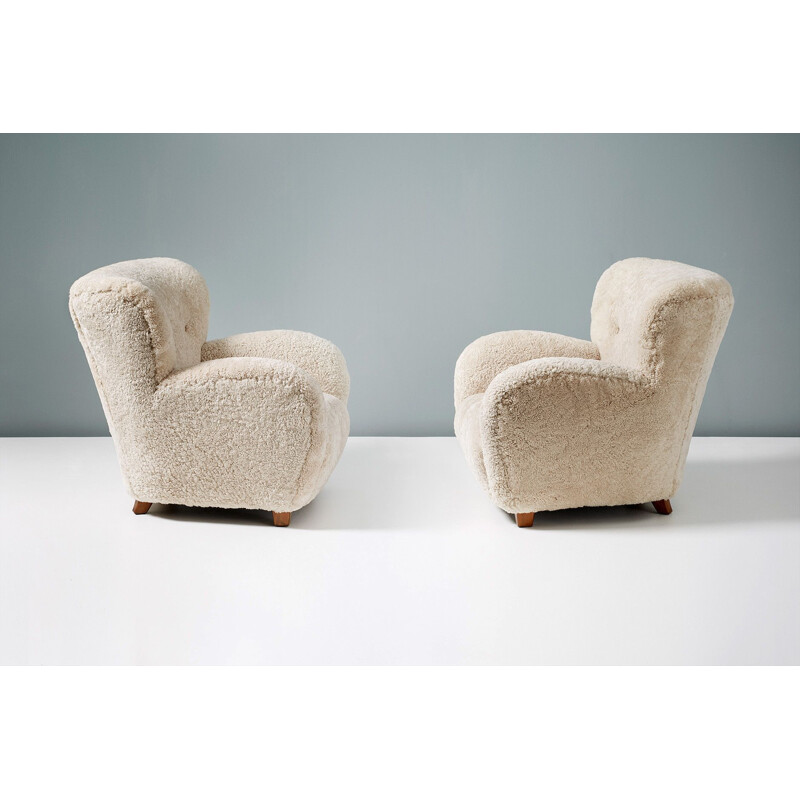 Pair of Vintage Flemming Lassen Sheepskin Armchairs 1940