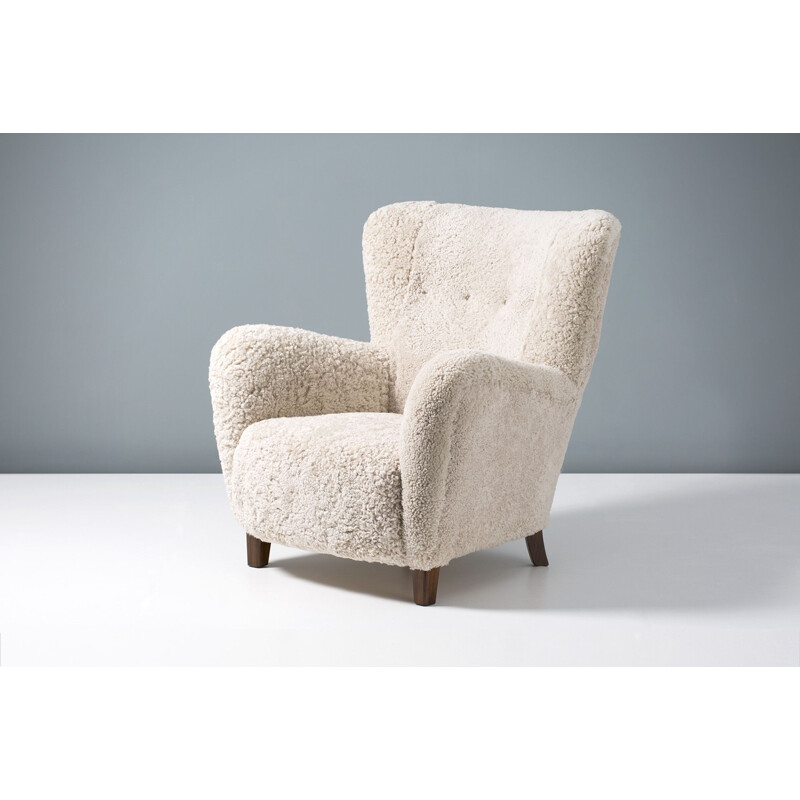 Vintage Sheepskin Armchair by Fritz Hansen 1940s