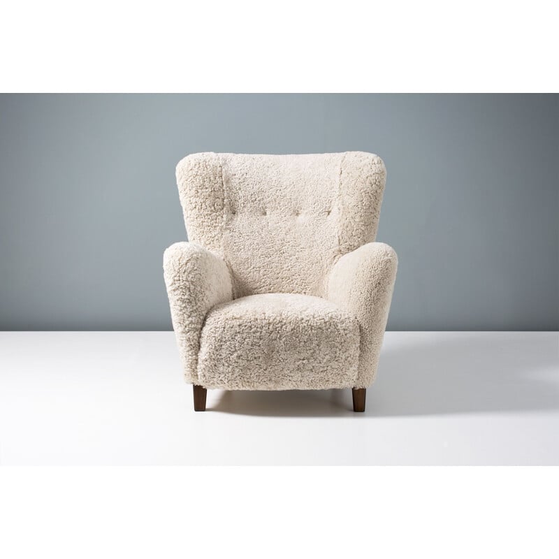 Vintage Sheepskin Armchair by Fritz Hansen 1940s