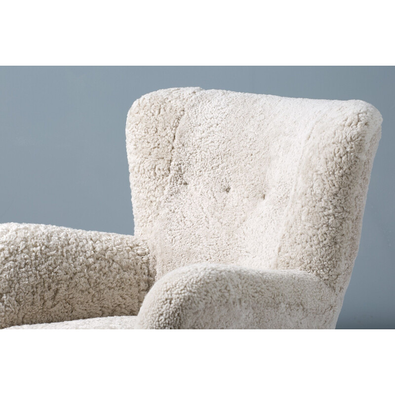 Vintage Sheepskin Armchair by Fritz Hansen 1940s