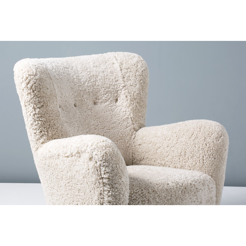 Vintage Sheepskin Armchair by Fritz Hansen 1940s