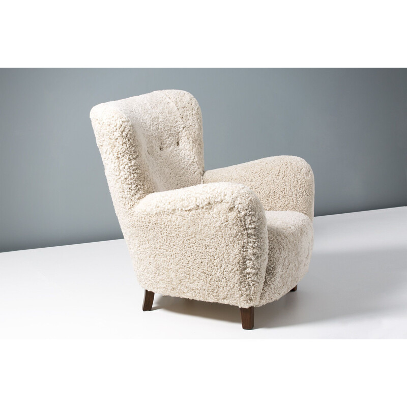 Vintage Sheepskin Armchair by Fritz Hansen 1940s