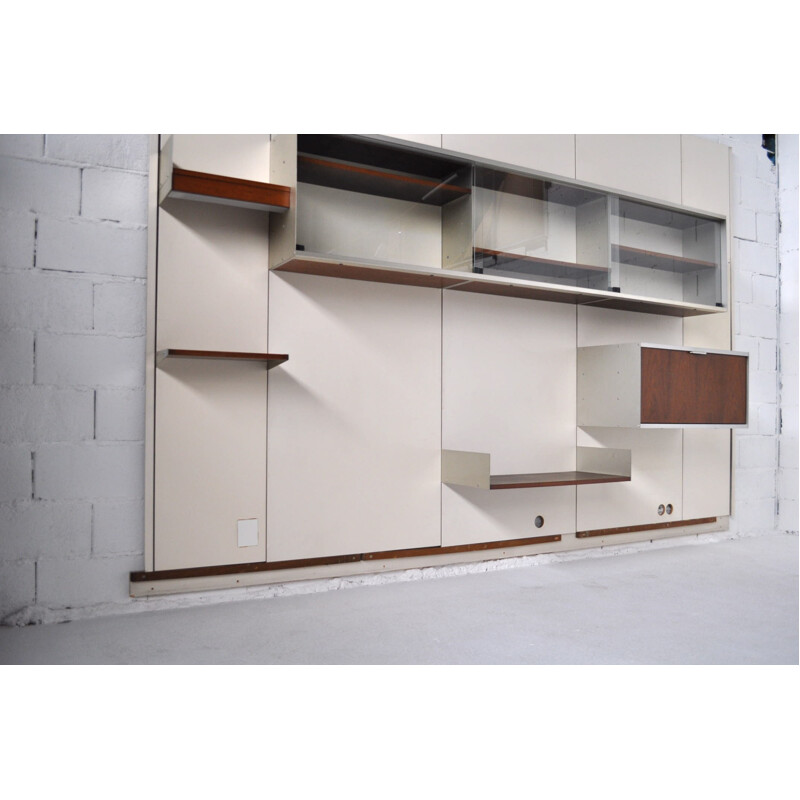 EFA walnut and metal modular wall unit, Georges FRYDMAN - 1960s