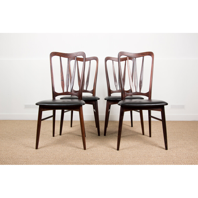 Series of 4 vintage chairs in Rio rosewood, Ingrid model by Niels Koefoed Danes 1960