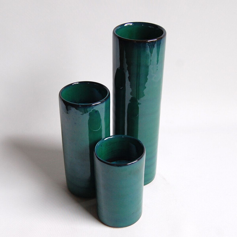 Suite of 3 Antonio Lampecco vintage scroll vases