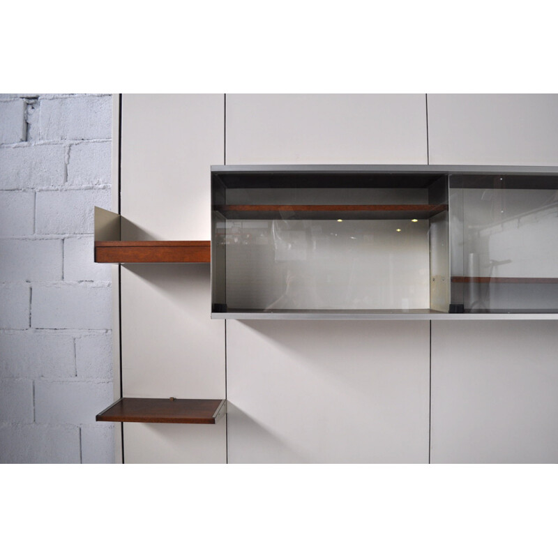 EFA walnut and metal modular wall unit, Georges FRYDMAN - 1960s