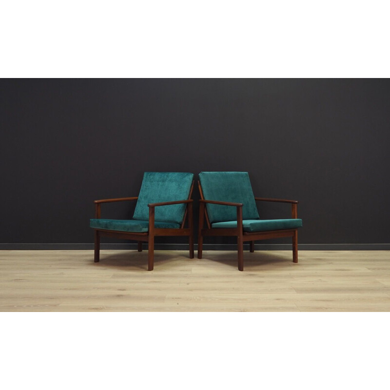 Vintage armchair in teak and green velvet Danish 1960