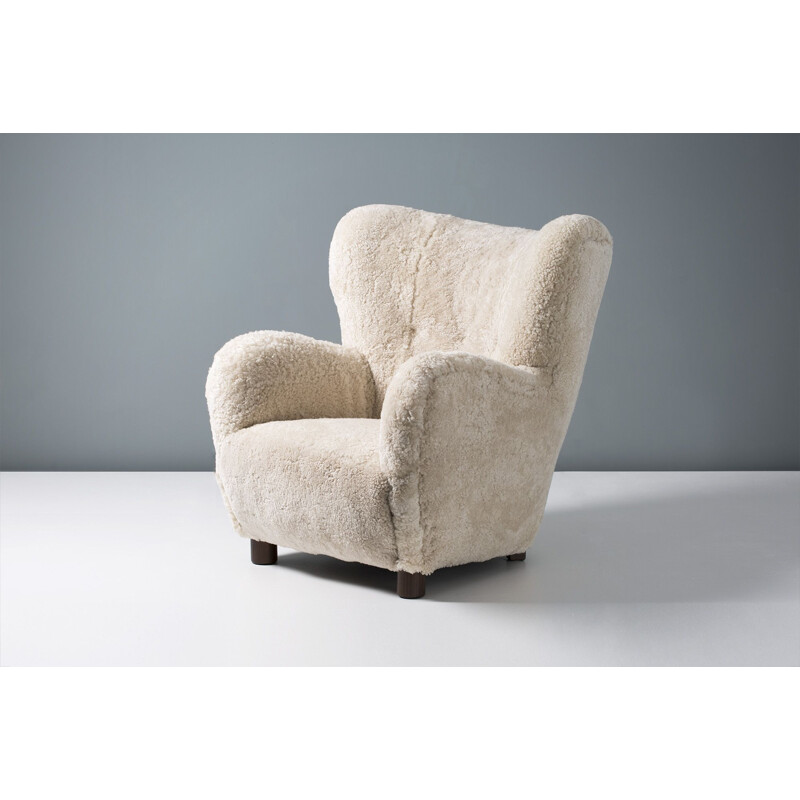 Fauteuil vintage en peau de mouton Flemming Lassen 1950