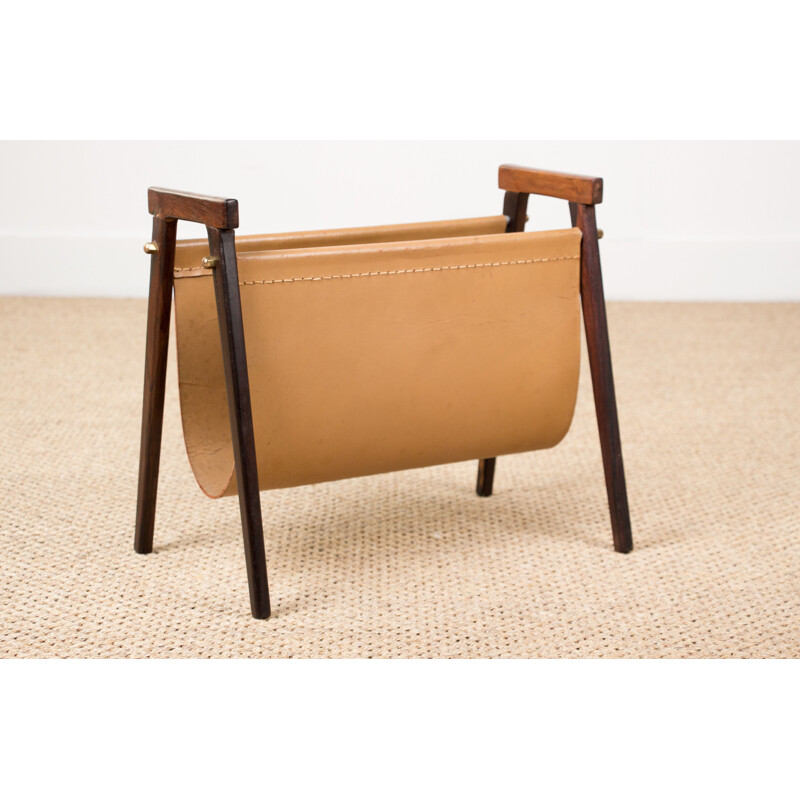 Vintage magazine rack in Rio Rosewood and Leather by Torbjorm Afdal Danois