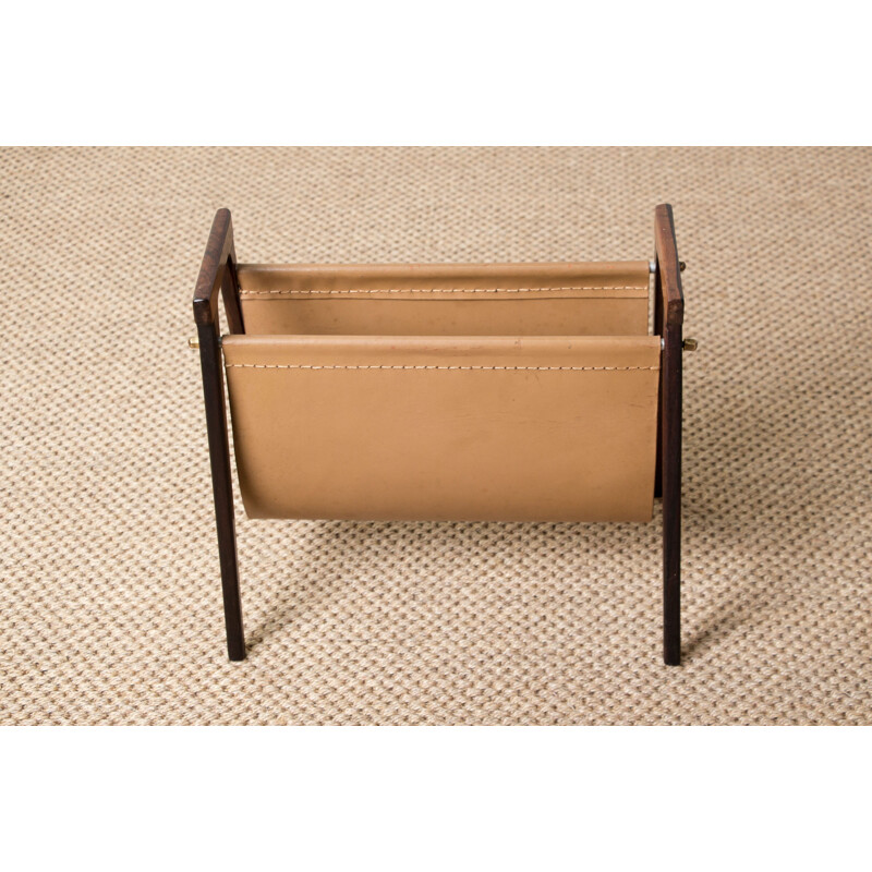 Vintage magazine rack in Rio Rosewood and Leather by Torbjorm Afdal Danois