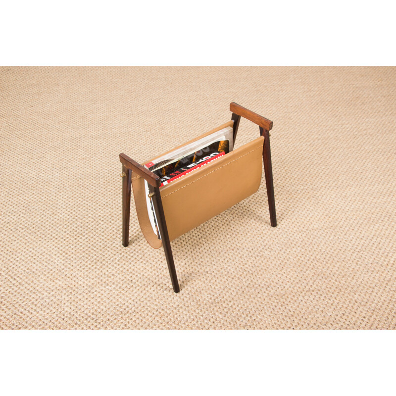 Vintage magazine rack in Rio Rosewood and Leather by Torbjorm Afdal Danois