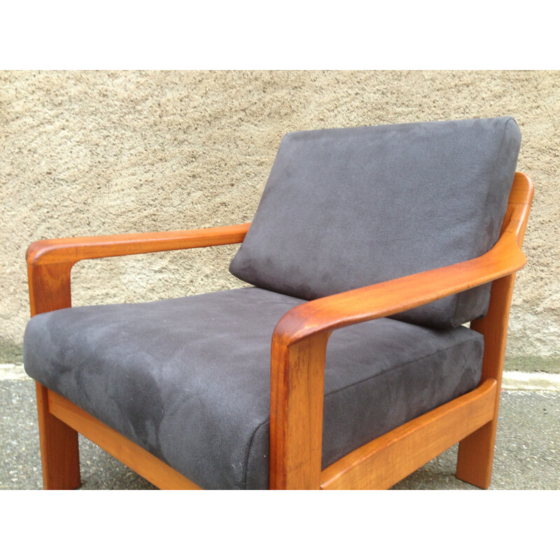 Scandinavian lounge set in teak and anthracite fabric - 1960s