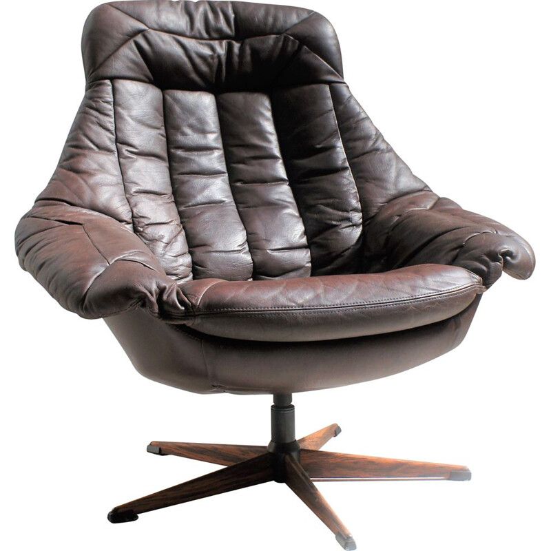 Fauteuil coque vintage en cuir marron