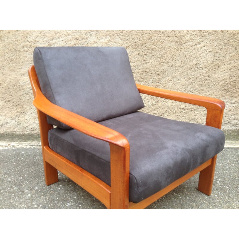 Scandinavian lounge set in teak and anthracite fabric - 1960s