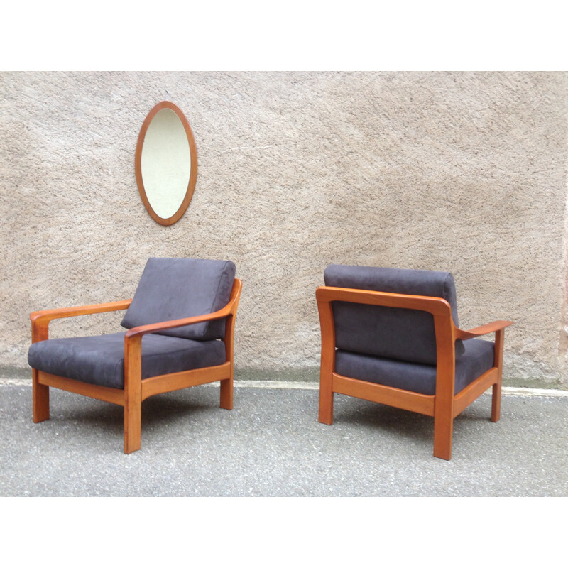 Scandinavian lounge set in teak and anthracite fabric - 1960s