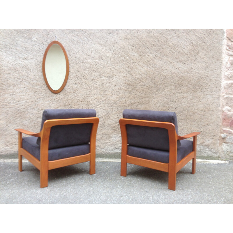 Scandinavian lounge set in teak and anthracite fabric - 1960s