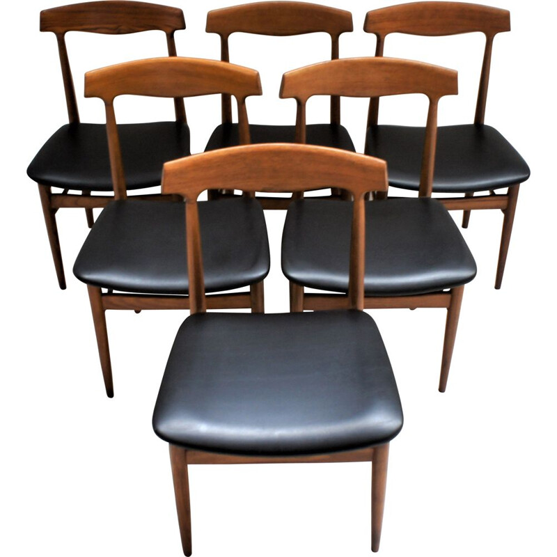 Série de 6 chaises vintage scandinaves en frêne