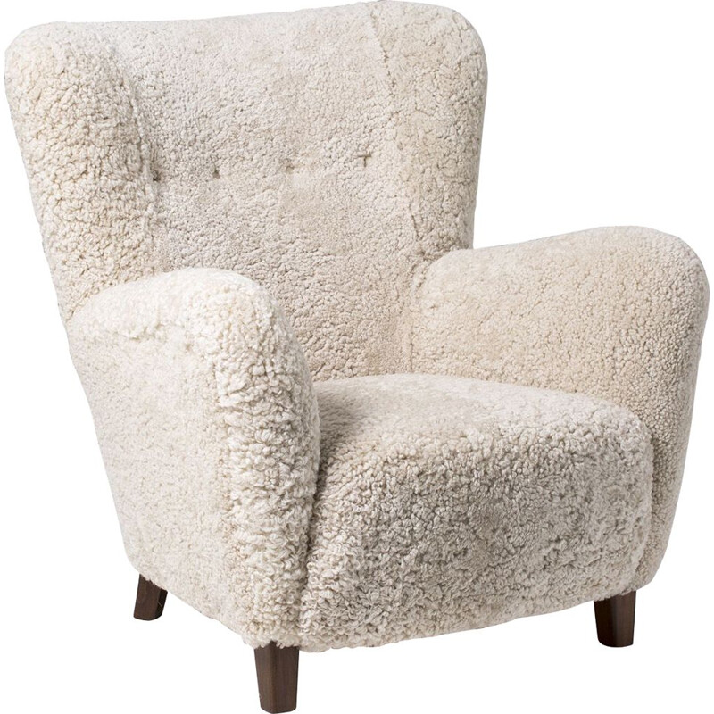 Vintage Sheepskin Armchair by Fritz Hansen 1940s